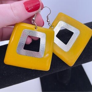 Vintage 80's Yellow Indie Festival Summer Beach Rave Hippie Oversized Earrings